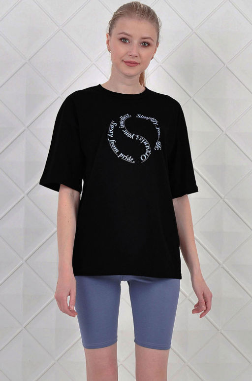 Арт. 5729 Костюм с велосипедками 42-50 (5 шт) Цвет:верх-черный, низ-серый - Калинка фото 6