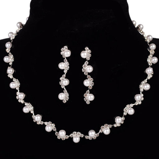 Колье со стразами и серьги гвоздики 4 см / 6409 /уп 12/серебро/жемчуг - Галеонтрейд фото 2