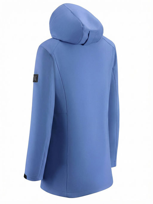 Парка женская софтшелл виндстоппер удлинённая с капюшоном голубого цвета 9614_1Gl
