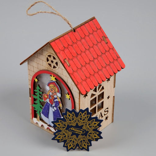 Ёлочная игрушка Домик со Снегурочкой, 14.5х11х8.5 см, 1 LED, от батареек, свечение тёплое белое - Luazon lighting фото 5