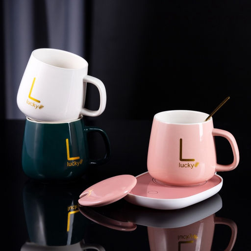 Кружка с подогревом LSK-1501, подставка, от USB, 16 Вт, розовая