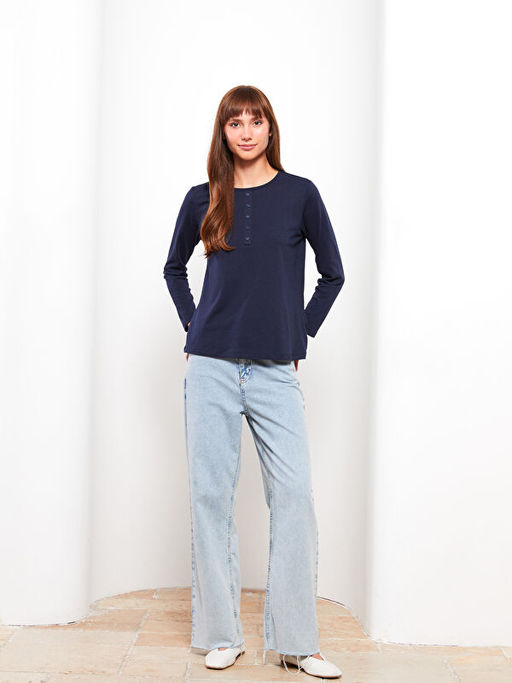 Bisiklet Yaka D?z Uzun Kollu Kad?n Ti??rt