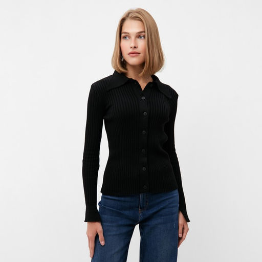 Джемпер женский на пуговицах MINAKU: Knitwear collection, чёрный, размер 46-48