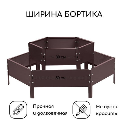 Клумба оцинкованная, 2 яруса, d=60-100 см, высота бортика 30 см, коричневая, Greengo фото 2