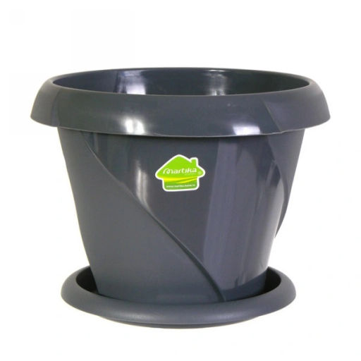 Цена за 3шт. Кашпо для цветов пластиковое 1,4л d-17см "Флориана" с поддоном серый С385СЕР