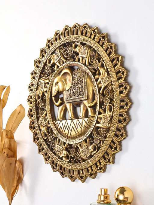 Панно интерьерное полистоун "Индийский слон. Мандала" золото 30х4,6х30 см