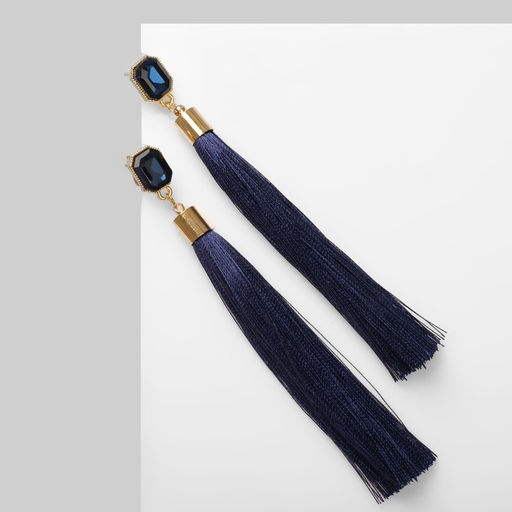 Серьги Кисти сияние, цвет синий в золоте, L кисти 8 см