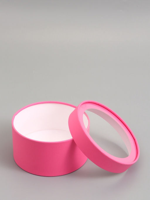 Подарочная коробка круглая, сливовая, завальцованная с окном, 18×10 см