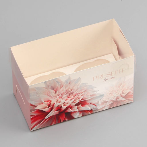 Цена за 5 шт. Коробка для 2 капкейка с прозрачной крышкой, «Презент», 16×8×10 см