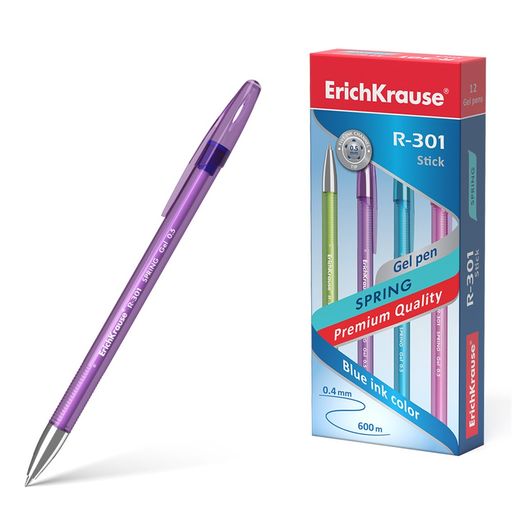 Цена за 2 шт. Ручка гелевая ErichKrause "R-301 Spring Gel" (53348) синяя, 0.5мм, полупрозрачный пастельный корпус, грип
