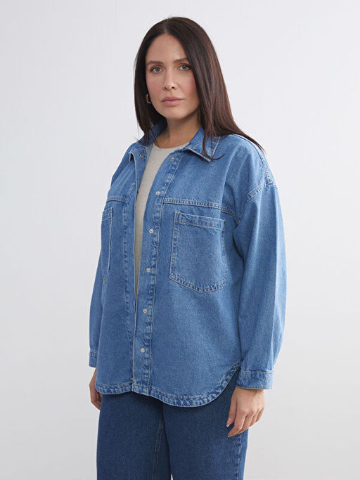 G?mlek Yaka Kad?n Jean Ceket