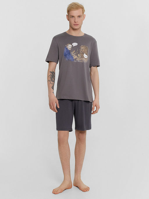 Комплект домашний мужской серый с принтом и надписью - вот, возьми, твоя зарплата - это ветка!!! - Mark formelle фото 2