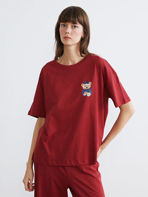 Ay? Teddy Bask?l? Kad?n Kaprili Pijama Tak?m?