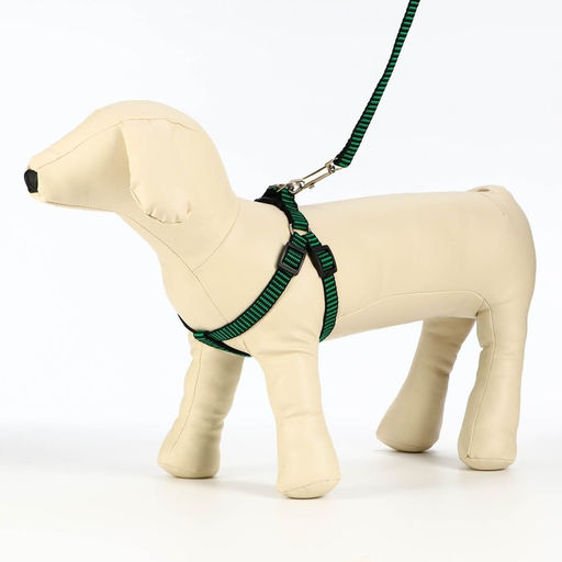 Комплект амуниции рельефный, поводок 120 х 1,5 см, ОГ 36-49 см, зелёно-чёрный - Пижон фото 3