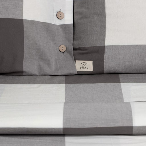 Постельное бельё Этель 2 сп Серая клетка 180х210 см, 220х240 см, 50х70-2шт,100% жатый хлопок,140гр/м2  фото 3