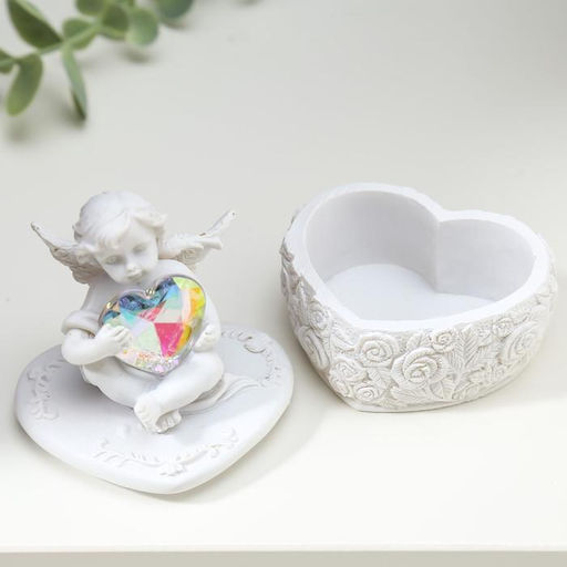 Фигурка - шкатулка для украшений Белоснежный ангел с переливающимся сердцем, 8?6.5?5.4 см