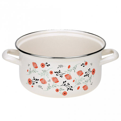 "Blossom" Набор эмалированных кастрюль 2 предмета: 2л, 3л, s0,8мм, форма цилиндрическая, двойной слой эмалевого покрытия, металлическая крышка с пластмассовой ручкой-кнопкой, металлические ручки, нержавеющий ободок (Россия)