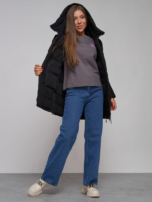 Зимняя женская куртка молодежная с капюшоном черного цвета 58622Ch - RoccaManer фото 22