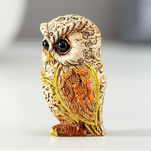 Цена за 2 шт. Фигурка полистоун «Филин беж с оранжевыми крыльями», 5×2.8×3 см, МИКС