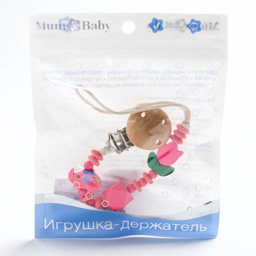 Держатель для соски - пустышки «Слоник», деревянный, цвет розовый