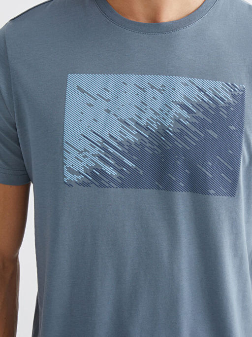 Bisiklet Yaka Bask?l? Penye Erkek Ti??rt