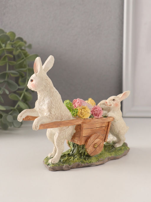 Фигурка полистоун Кролики везут тележку с капустой, 16?5.5?13 см
