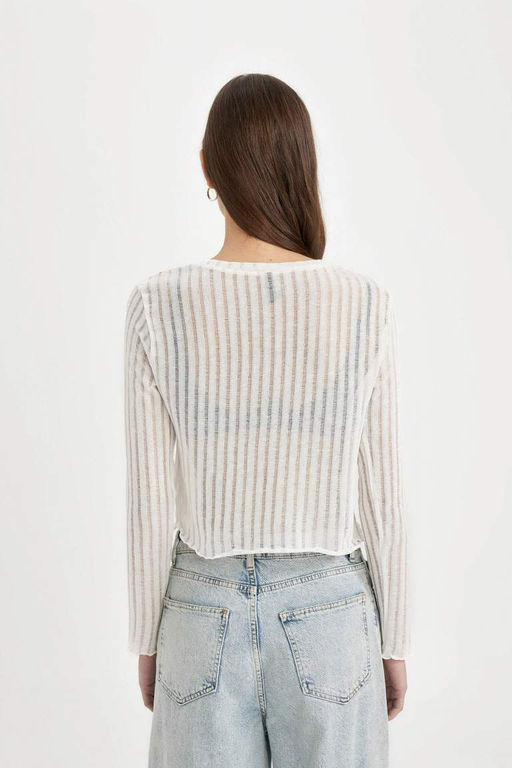 Рубашка на бретельках стандартного кроя с круглым вырезом и длинными рукавами - Defacto фото 5