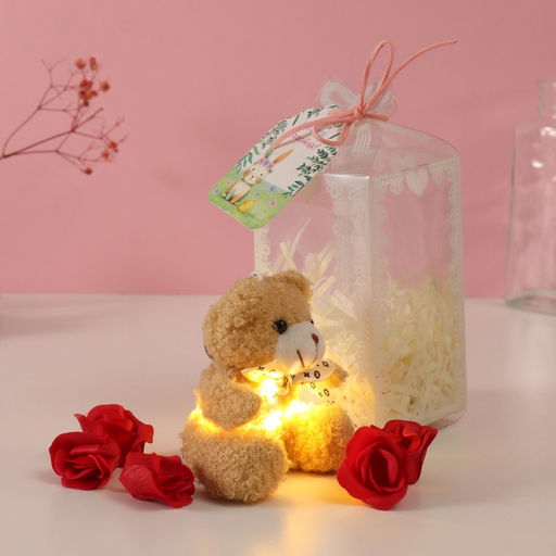 Набор подарочный Мишка беж с бантом, мыльные красные розы 5 шт., роса, 7?7?12 см - Simaland фото 2