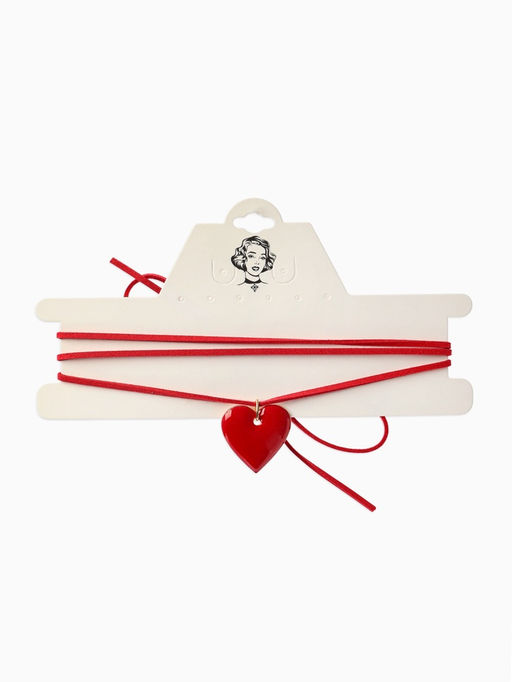 Чокер на нити с кулоном "Сердце" L=150см, цвет красный в золоте