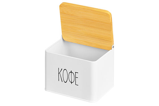 Емкость для хранения 1,5 л 14*11*11 см Кофе с откидной бамбуковой крышкой, белая - Elan gallery фото 7