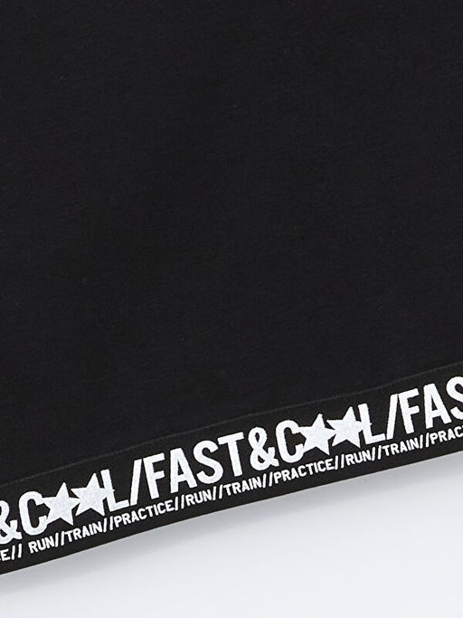 Bisiklet Yaka Bask?l? Uzun Kollu K?z ?ocuk Crop Ti??rt