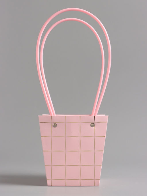 Цена за 10 шт. Сумка переноска для цветов, розовая, влагостойкая, с тиснением, 13×9.5×13±5% см