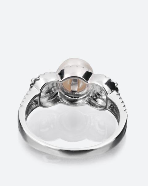 Pearls Melody Кольцо с крупной белой жемчужиной в оправе из цирконов, 18