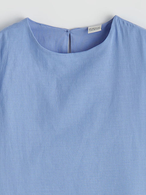 Bisiklet Yaka Fisto Detayl? K?z ?ocuk Poplin Elbise