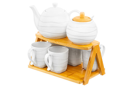 Набор - чайник + сахарница + 6 кружек Айсберг волны на бамбуковой подставке - Elan gallery фото 14