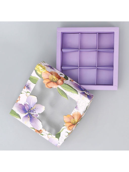 Цена за 5 шт. Коробка для конфет, кондитерская упаковка, 9 ячеек, «Для тебя», 14.7×14.7×3.5 см