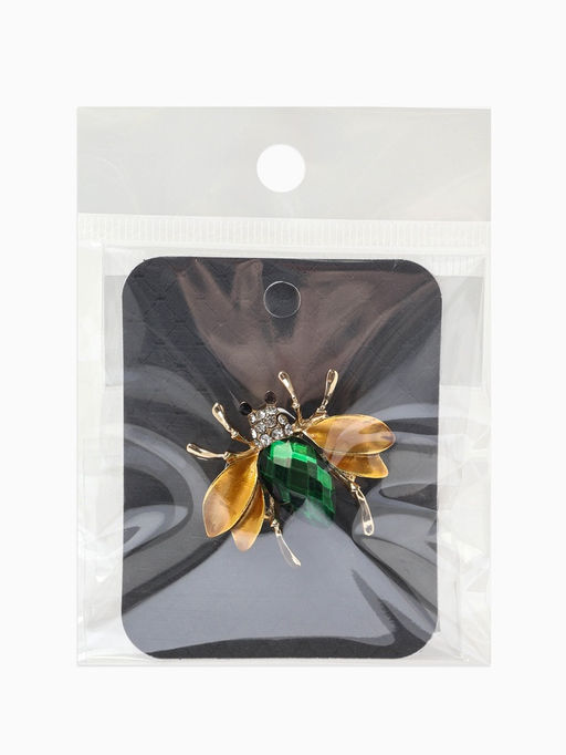 Брошь «Жук» с крыльями, кристалл, цвет жёлто-зелёный в золоте