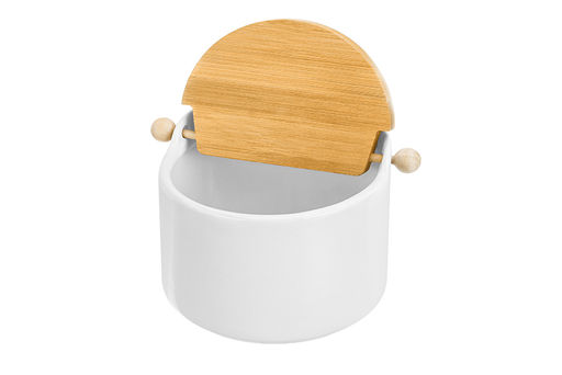 Банка для сыпучих продуктов 500 мл 15*10*11,1 см Белая + откидная бамбук.крышка, керамика - Elan gallery фото 5