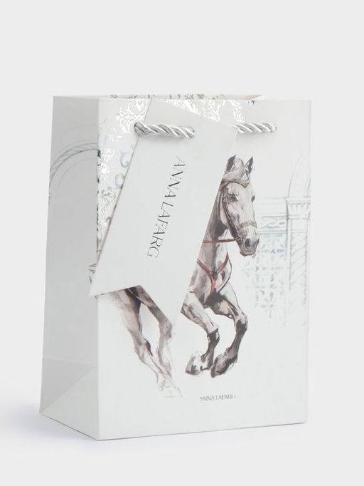 Пакет подарочный, 12х16 см, бумага, белый, Конь, White horse