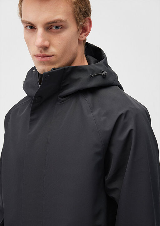 Siyah Kapusonlu Uzun Ceket - Mavi фото 4