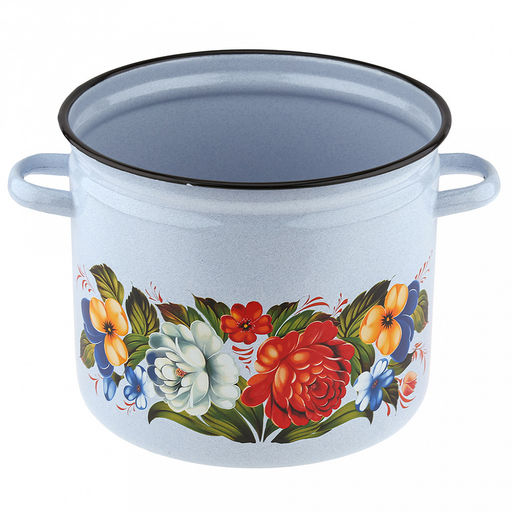 Татьяна Кастрюля эмалированная 9л, форма цилиндрическая, металлическая крышка, металлические ручки, белый рябчик (Россия) - Домашняя мода фото 3