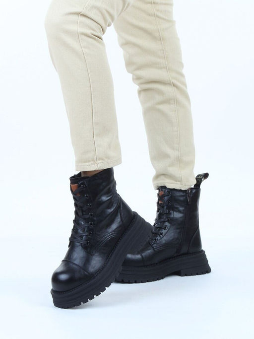 01-A13-1 BLACK Ботинки демисезонные женские (натуральная кожа)