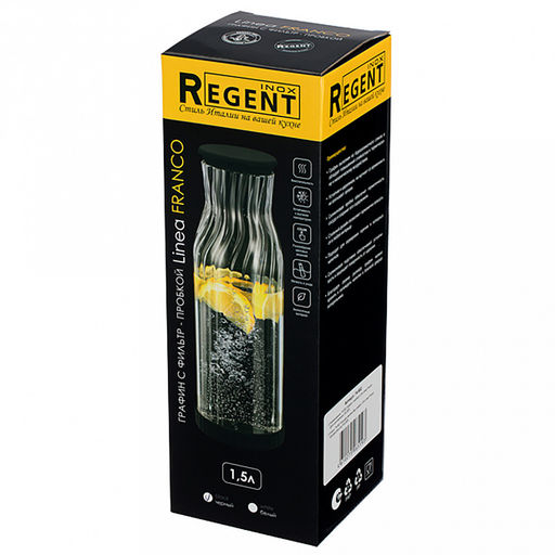 Графин стеклянный Linea Franco 1,5л, 10,1х10,1х30,5см, пробка силиконовая, противоскользящий силиконовый ободок на дне, черный, Regent (Китай) - Домашняя мода фото 2