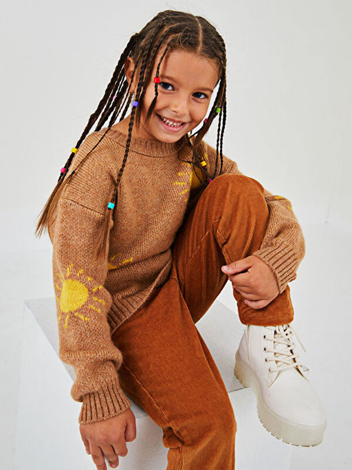 Bisiklet Yaka Desenli Uzun Kollu K?z ?ocuk Triko Kazak - Waikiki фото 2