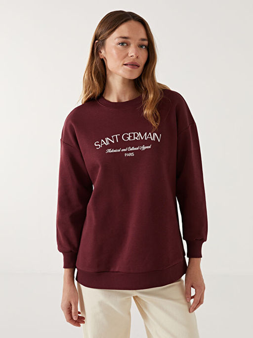 Bisiklet Yaka Nak??l? Kad?n Kal?n Sweatshirt Tunik