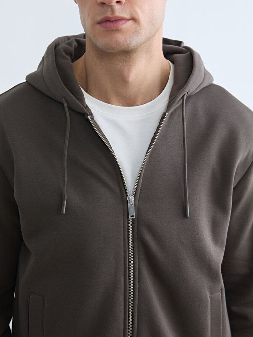 Kap??onlu Standard Fit Erkek Fermuarl? Sweatshirt