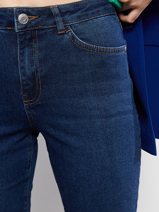 Normal Bel Slim Fit D?z Cep Detayl? Kad?n Rodeo Jean ?ort