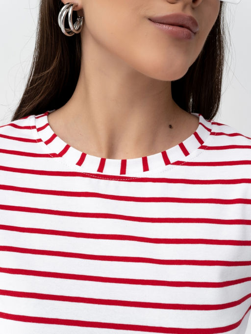 Лонгслив хлопок 95%, лайкра 5%,бело-красный - Binita фото 6