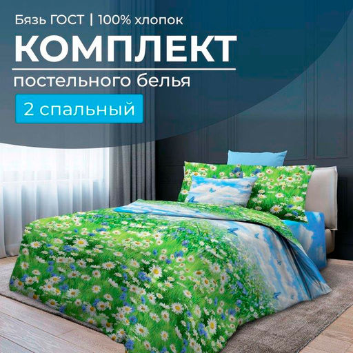 Комплект постельного белья 2-спальный, бязь ГОСТ (Русское поле 3 D)