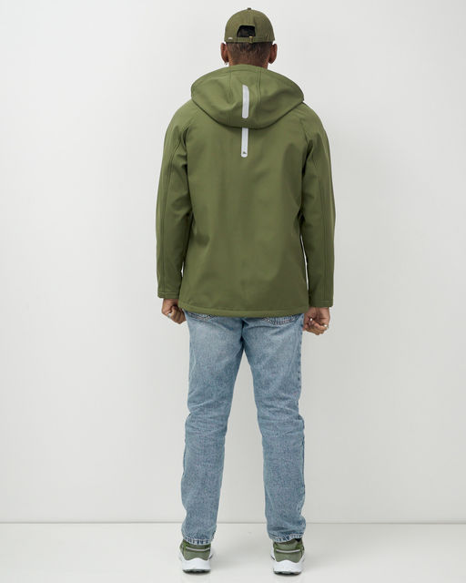 Ветровка спортивная мужская с капюшоном softshell цвета хаки 9563Kh